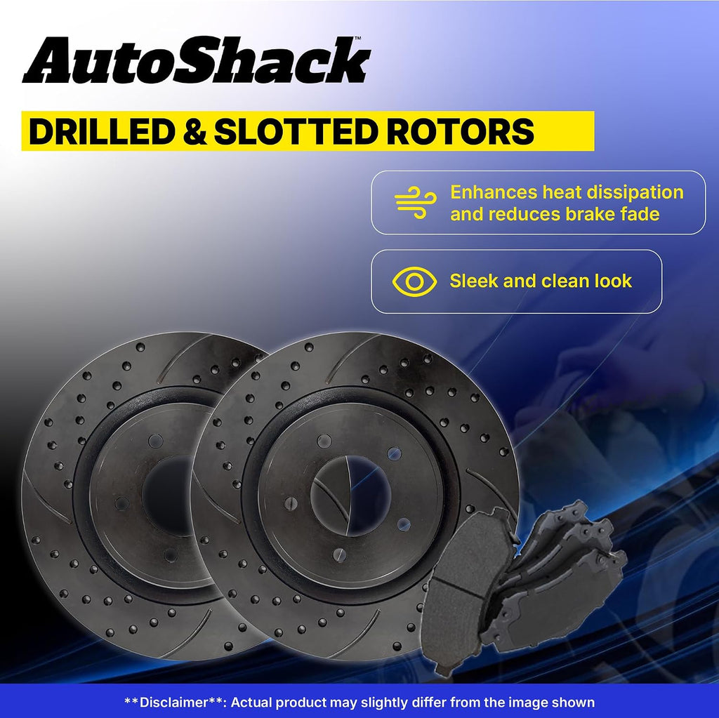 AutoShack Front & Rear Brake Rotors & Premium Pads for Honda & Acura, Civic 2006-2011 CSX 2007-2010, FWD L4 2.0L - E-Coated Drilled & Slotted - Black Finish - NightGuard