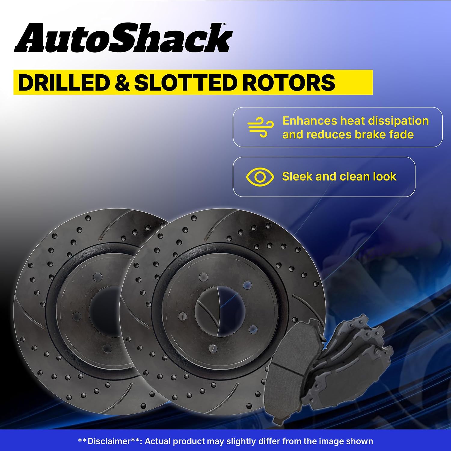 AutoShack Front & Rear Brake Rotors & Premium Pads for Honda & Acura, Civic 2006-2011 CSX 2007-2010, FWD L4 2.0L - E-Coated Drilled & Slotted - Black Finish - NightGuard