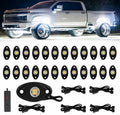 24pods White Rock Lights kit Dc 12v-80v 6000k Aluminum Pure White Led Rock Lights with Switch Wiring Harness Kit Ip68 Waterproof for Trucks Pickup Offroad Car SUV Utv ATV Rv Fends Underglow Lights