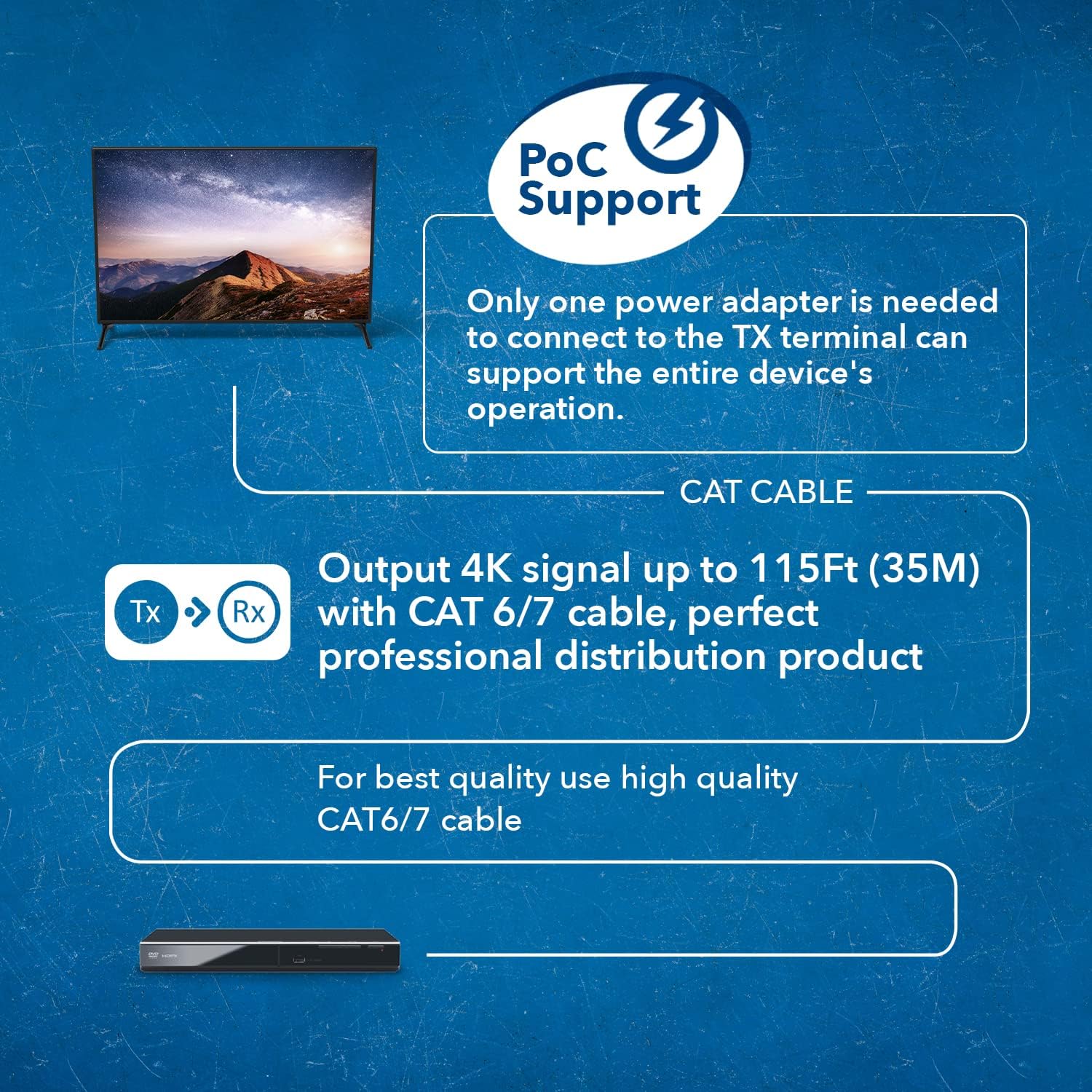 OREI 1x8 HDMI Extender Splitter 4K, Multiple Over Single Cable CAT6/7 4K@60Hz 4:4:4 HDCP 2.2 with IR Remote EDID Management - Up to 115 Ft - Loop Out - Low Latency - Full Support