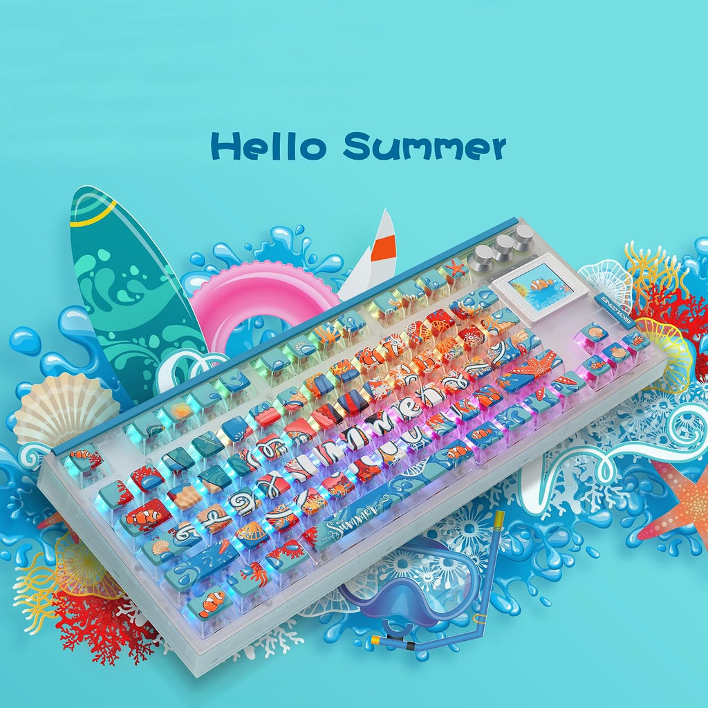 Glacier Skyloong GK87 Pro TKL Layout Wireless/Wired Detachable USB-C Hot Swap Mechanical Keyboard w/Hot Swap Display Screen and Knobs, Split Space Bar Compatible (Aqua, w/Standard Cable)