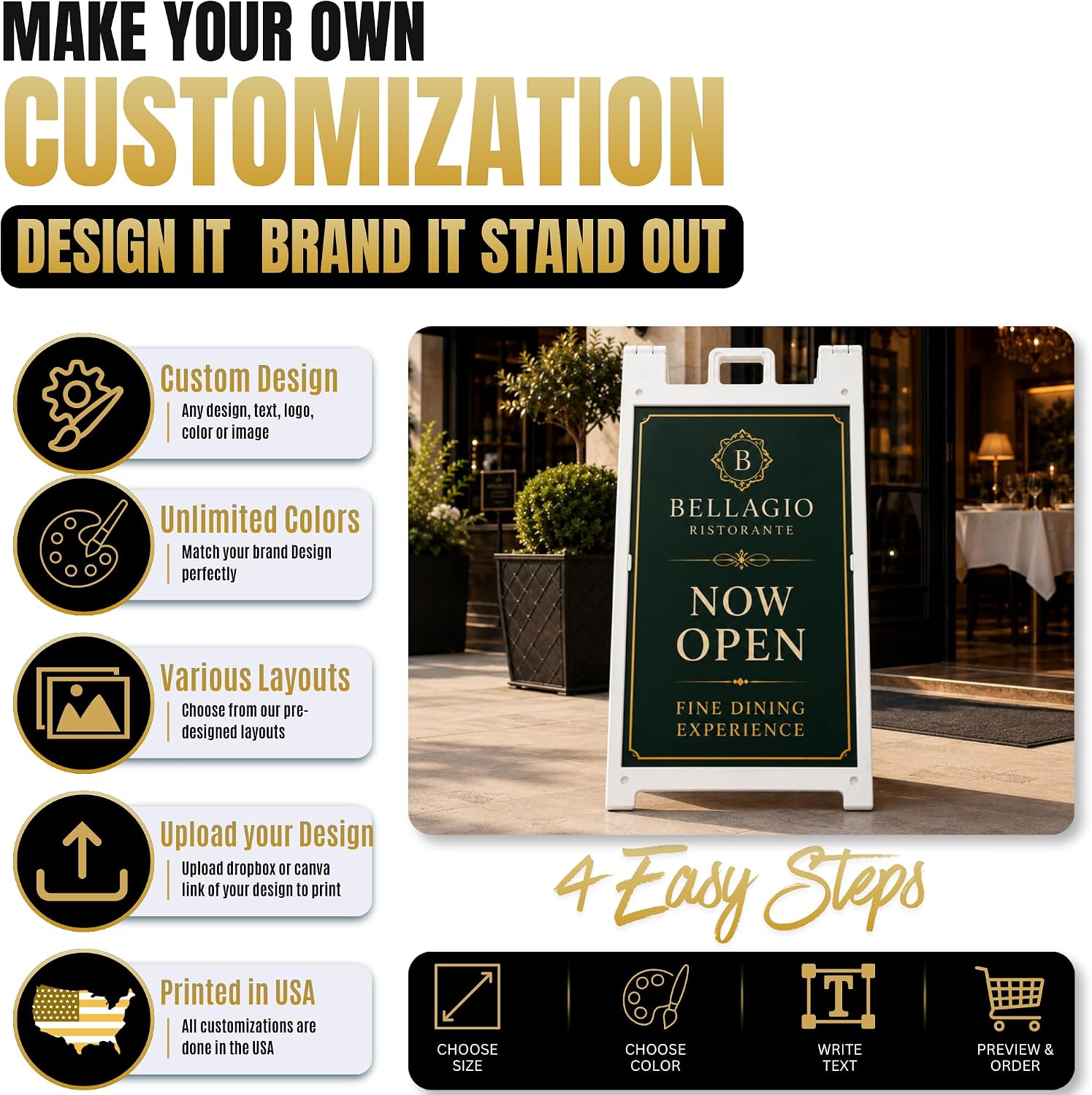 Custom A-Frame Sign Inserts with Plastic Stand by BCB Print - Personalized Print Inserts with Your Photo, Text or Logo | Durable & Weather Resistant Custom Panels for Sidewalk Boards, Retail & Event | 24x36 inch
