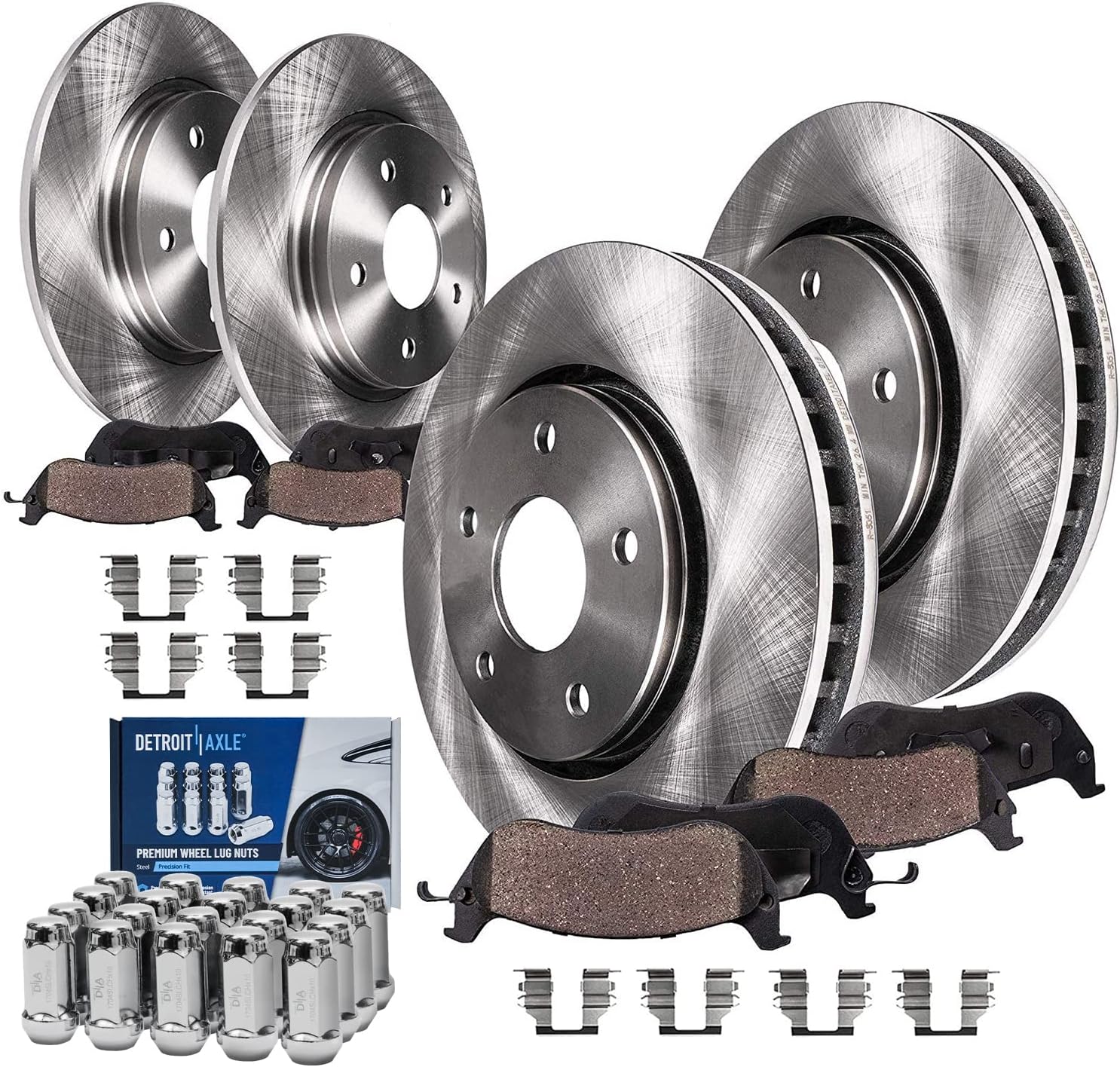 Detroit Axle - Front & Rear Disc Rotors Brake Pads + 20pc Lug Nuts Replacement for Ford Taurus Flex Lincoln MKT MKS - 28pc Set