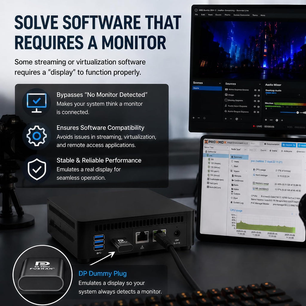 DP-4K60HZ DisplayPort Headless Ghost Display Emulator for PC DP displayport Dummy Plug-fit Headless 1080@120Hz-3840x2160@60hz FHD-Display Port Dummy Plug (DP-4K-60Hz-6P)