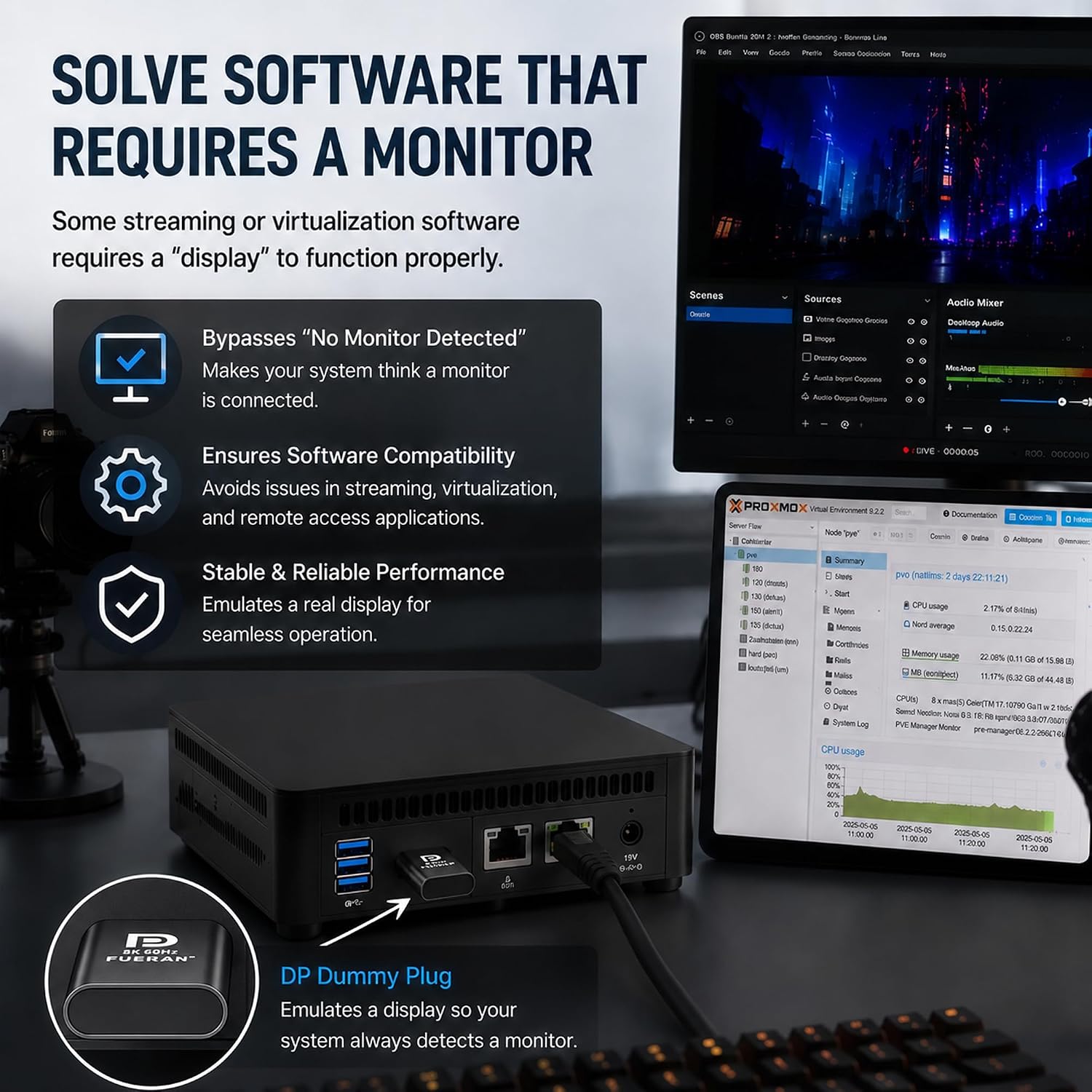 DP-4K60HZ DisplayPort Headless Ghost Display Emulator for PC DP displayport Dummy Plug-fit Headless 1080@120Hz-3840x2160@60hz FHD-Display Port Dummy Plug (DP-4K-60Hz-6P)