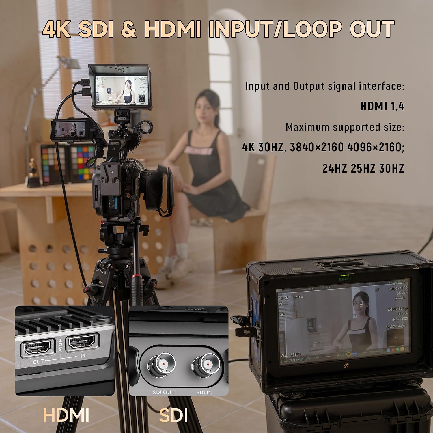 VILTROX DC-X3 2000 Nits SDI Camera Field Monitor, 4K HDMI 6 inch Touchscreen On Camera Monitor, 3D Lut 1920X1080 HD Focus Peaking Assist Full Waveform Video Field Monitor with Battery Sunshade Hood