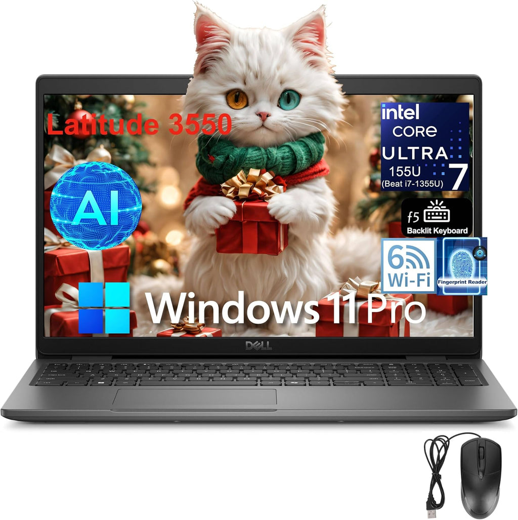 Dell Latitude 3550 15 15.6' FHD Laptop Computer, Intel 12-Core Ultra 7 155U (Beat i7-1355U), 32GB DDR5 RAM, 1TB PCIe SSD, WiFi 6, BT 5.3, Backlit Keyboard, Fingerprint Reader, Windows 11 Pro(Renewed)