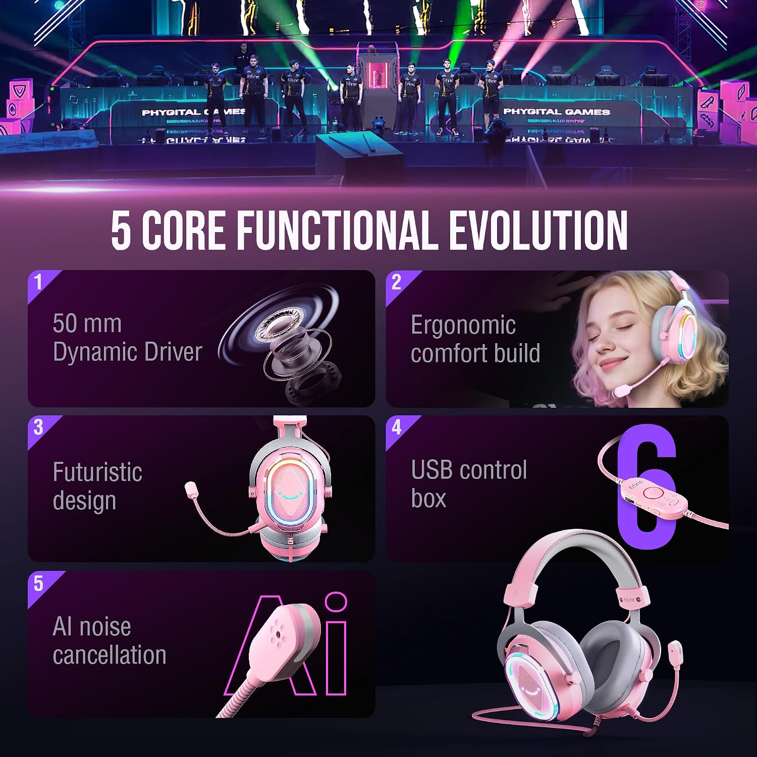 FIFINE Studio XLR/USB Microphone with Gaming Headset Kit, Recording Mic with Tap-to-Mute, Volume Knobs, Headphone Jack for Podcast, Wired Over-Ear Headset Compatible with PS4/PS5/PC-K688P+H13P