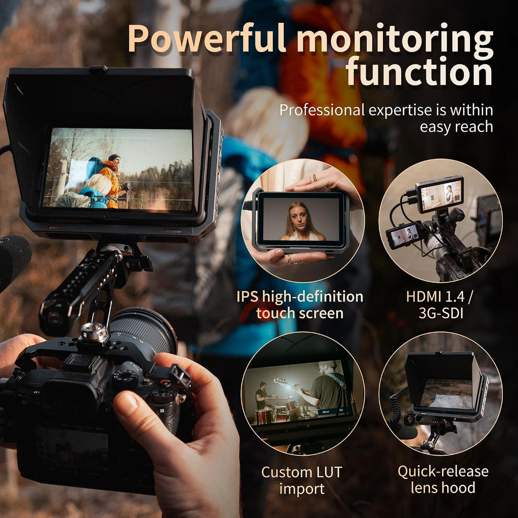 VILTROX Camera Field Monitor with Rig Cage 4K 2000Nits 6 Inch Touchscreen Camera Monitor, Full HD 1920x1080 Video Monitoring, 3D Lut, 3G-SDI, HDMI Camera Screen with Sunshade Hood for Sony Canon Nikon