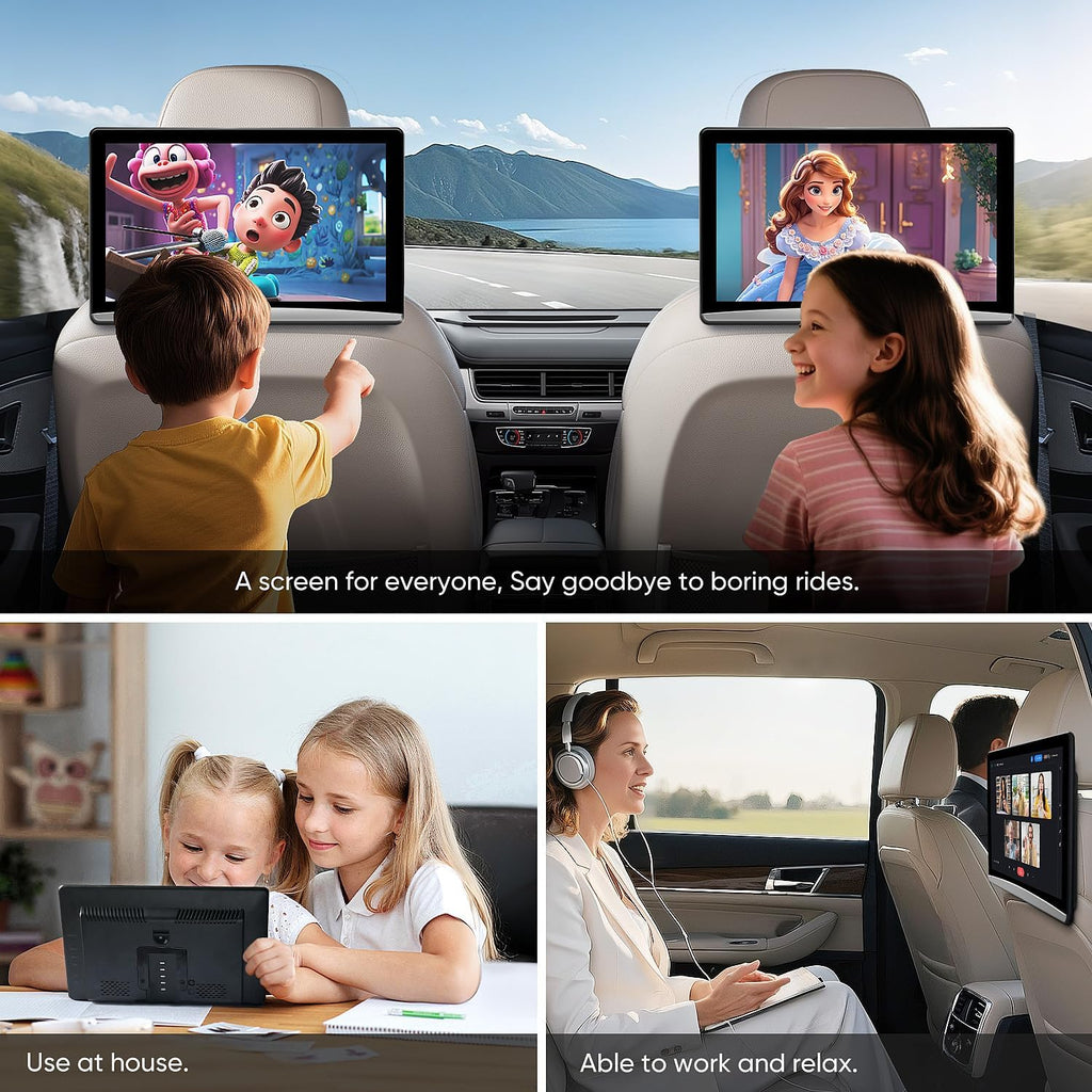 10.8inch Android Portable Car TV Headrest Monitor Tablet for Cars Back seat Support Phone Wireless mirroring Touchscreen with WiFi/Bluetooth/HDMI/USB/Video Player (CPAD-108-2)