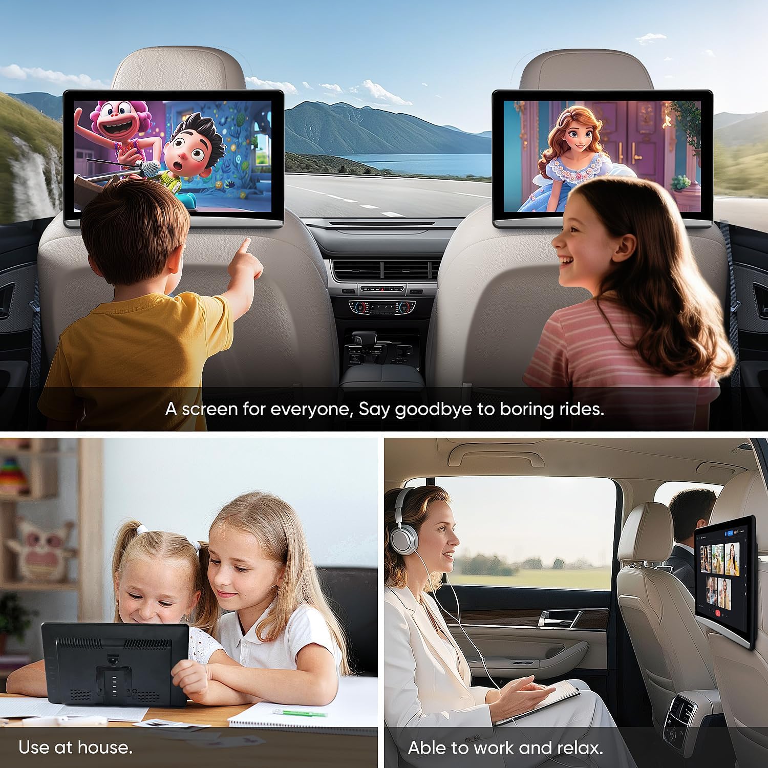 10.8inch Android Portable Car TV Headrest Monitor Tablet for Cars Back seat Support Phone Wireless mirroring Touchscreen with WiFi/Bluetooth/HDMI/USB/Video Player (CPAD-108-2)