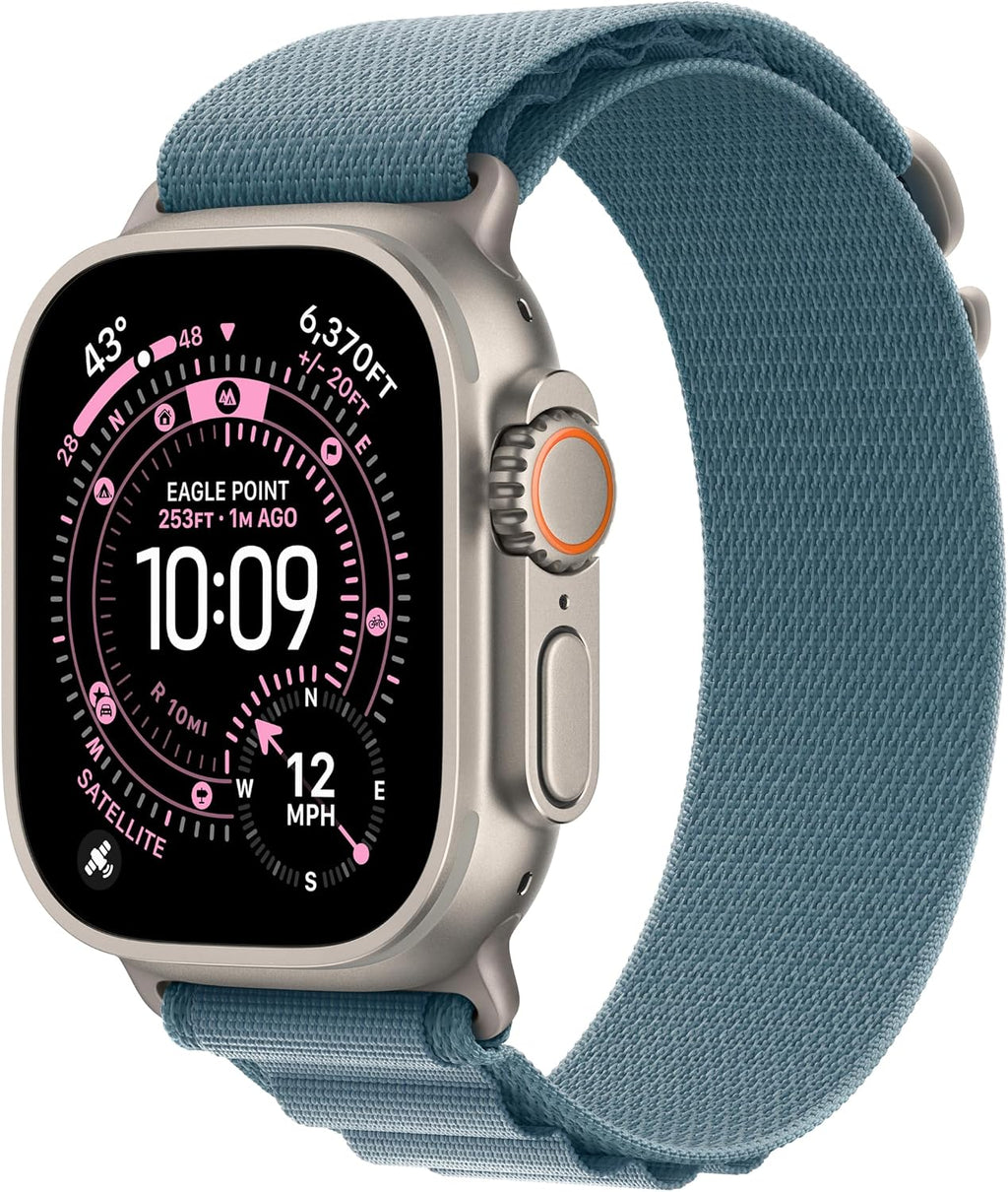 Apple Watch Ultra 3 [GPS + Cellular 49mm] Rugged Titanium Case with Light Blue Alpine Loop, L (Renewed)