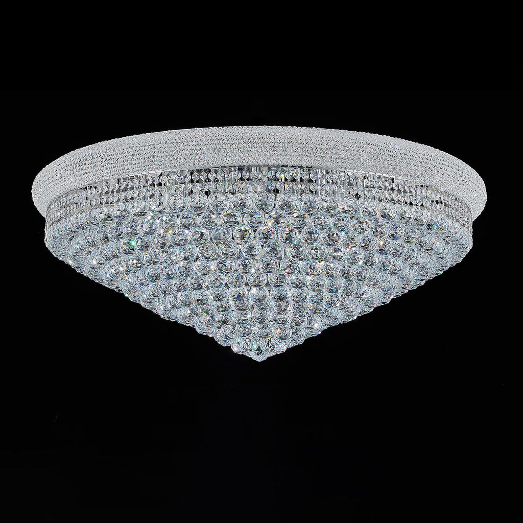 27-Light Large Crystal Chandelier Flush Mount Ceiling Light Fixture for Living Room Entrance Foyer Lobby Chrome Finish
