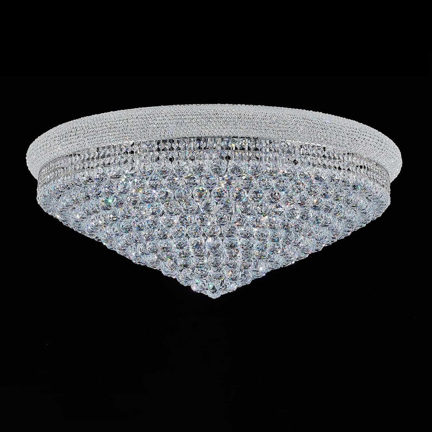 27-Light Large Crystal Chandelier Flush Mount Ceiling Light Fixture for Living Room Entrance Foyer Lobby Chrome Finish