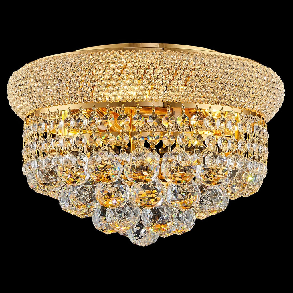 5 - Light 14' Crystal Flush Mount Chandelier Ceiling Light Fixture for Bathroom Hallway Entryway Closet Bedroom Laundry Gold Finish