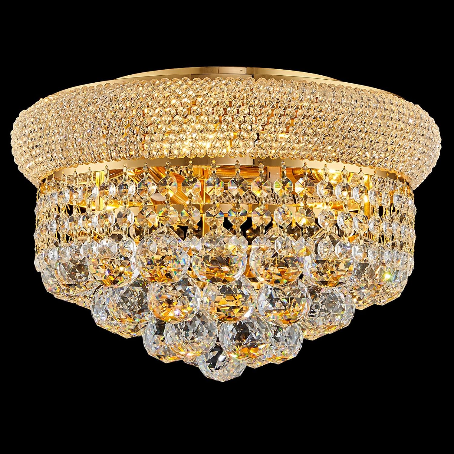 5 - Light 14' Crystal Flush Mount Chandelier Ceiling Light Fixture for Bathroom Hallway Entryway Closet Bedroom Laundry Gold Finish