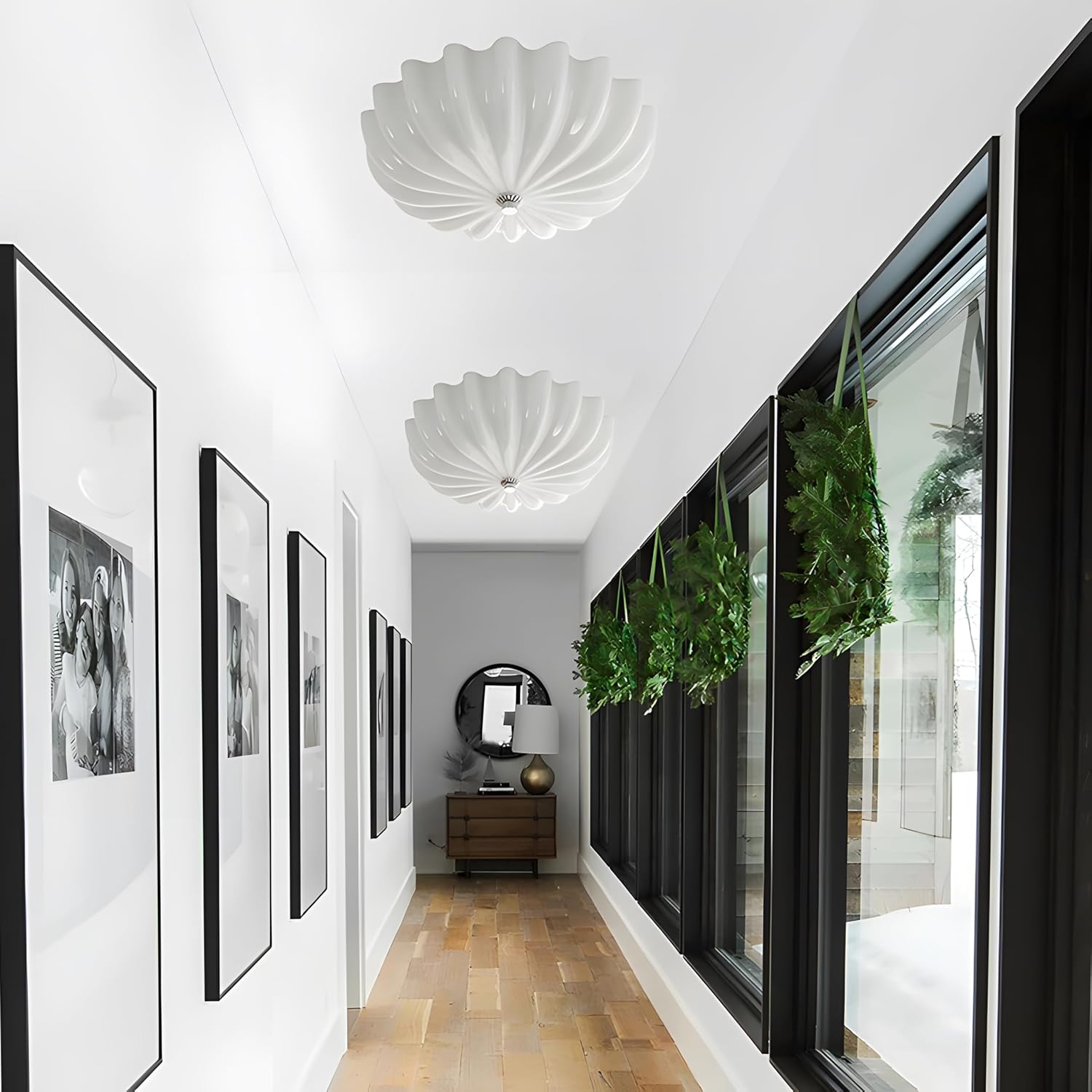 Mid Century Modern Flush Mount Ceiling Light with Milk White Glass Shade, White Flower Ceiling Lamp, 15.74inch Large LED Kitchen & Hallway Ceiling Light Fixture.