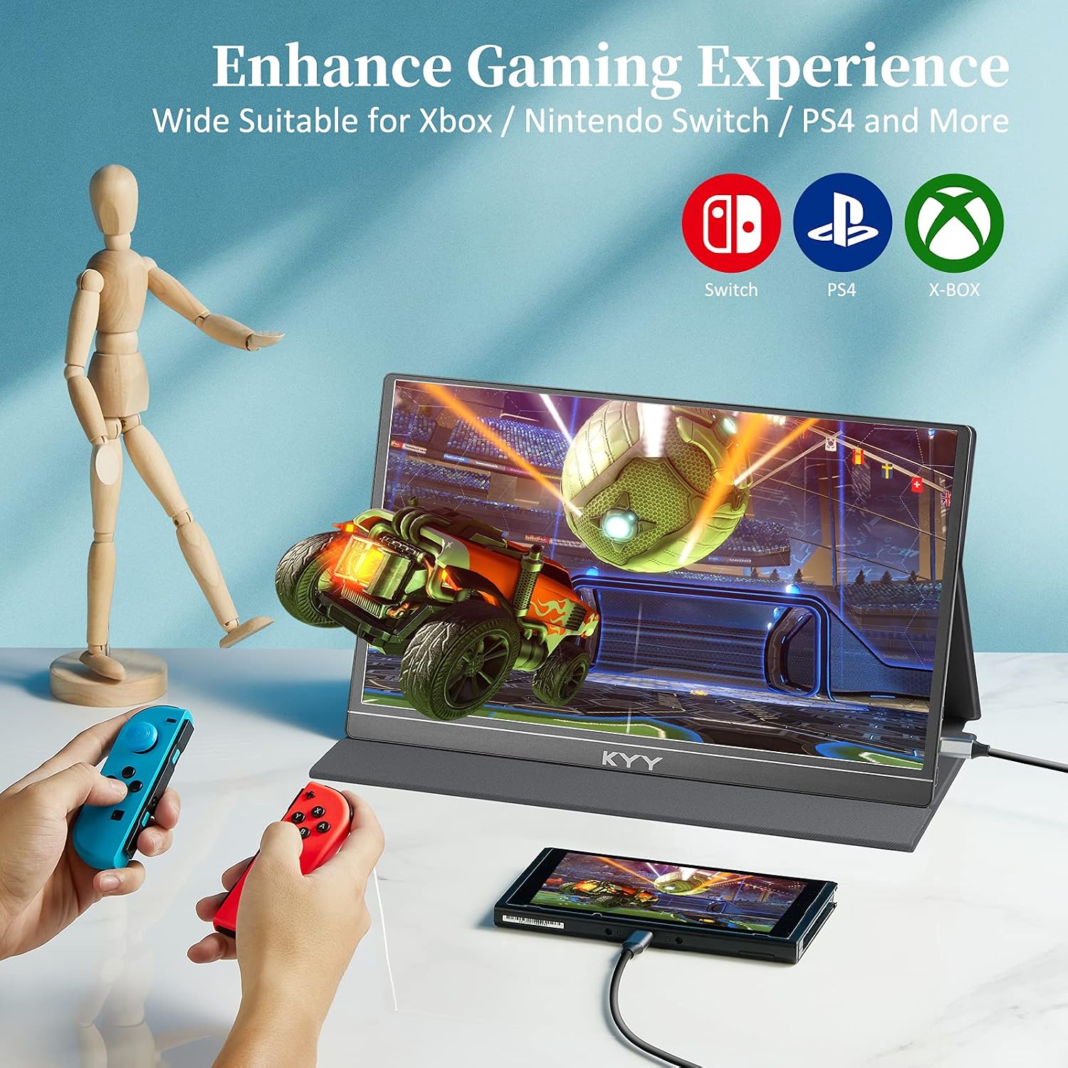 KYY 15.6'' Portable Monitor Bundle [K3-1 Black & Gray] 1080P FHD USB-C Laptop Monitor HDMI Computer Display HDR IPS Gaming Monitor w/Smart Cover & Dual Speakers, for Laptop PC Phone PS4 Xbox Switch