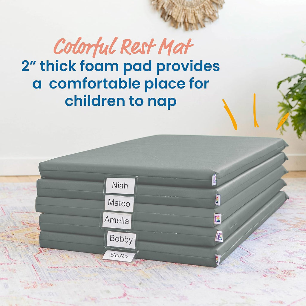 ECR4Kids SoftZone Rainbow Rest Time Mat with Name Tag, Sleeping Pad, Grey, 5-Piece