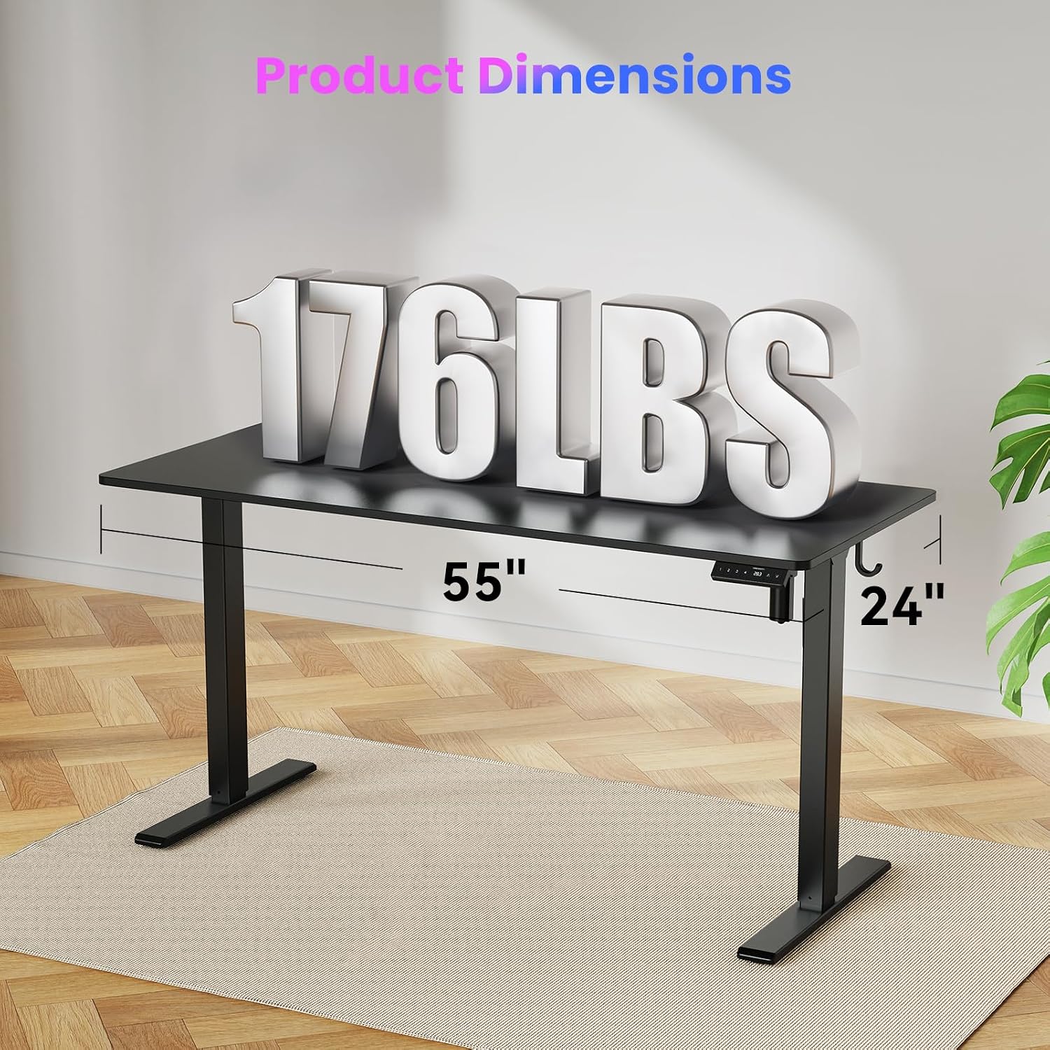 WALKINGDESK 55x24 Inches Height Adjustable Electric Standing Desk with 2 Hooks for Home Office, Ergonomic Sit Stand up Desk with Splice Board, Black