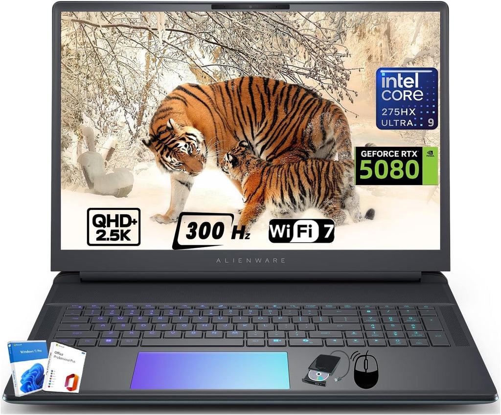Alienware 18 Area-51(2025) Gaming Laptop - NVIDIA RTX 5080(16GB GDDR7), Intel Ultra 9 275HX(Up to 5.4GHz), 18' 300Hz 2.5 K Display, Backlit KB, 4K Camera, Win 11 Pro, Office Pro(64GB DDR5, 4TB SSD)