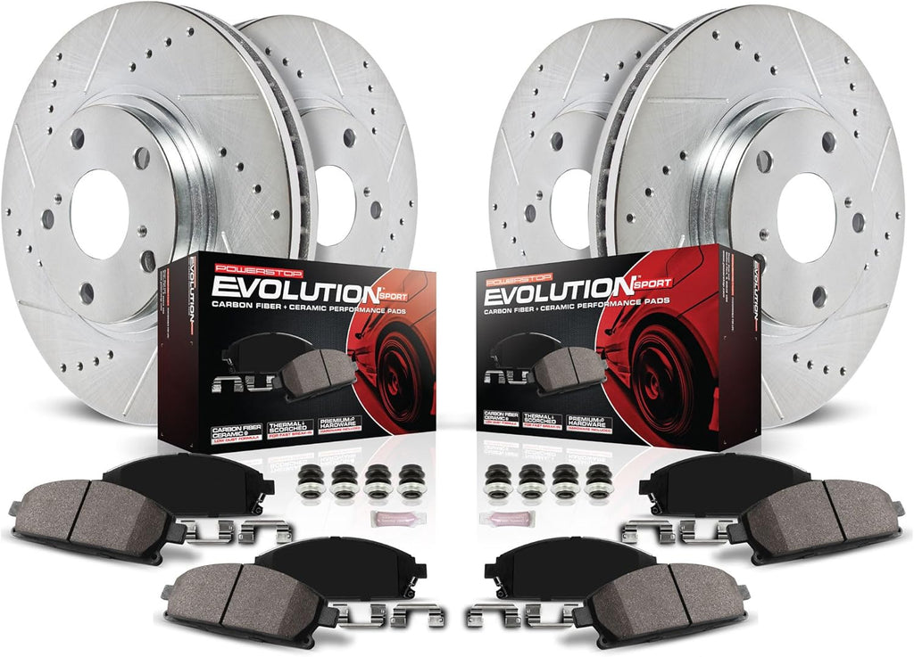 PowerStop Front and Rear Brake Kit for Honda Civic 2006-11 - Drilled and Slotted Disc Rotors with Carbon-Fiber Ceramic Brake Pads Replacement, K2440