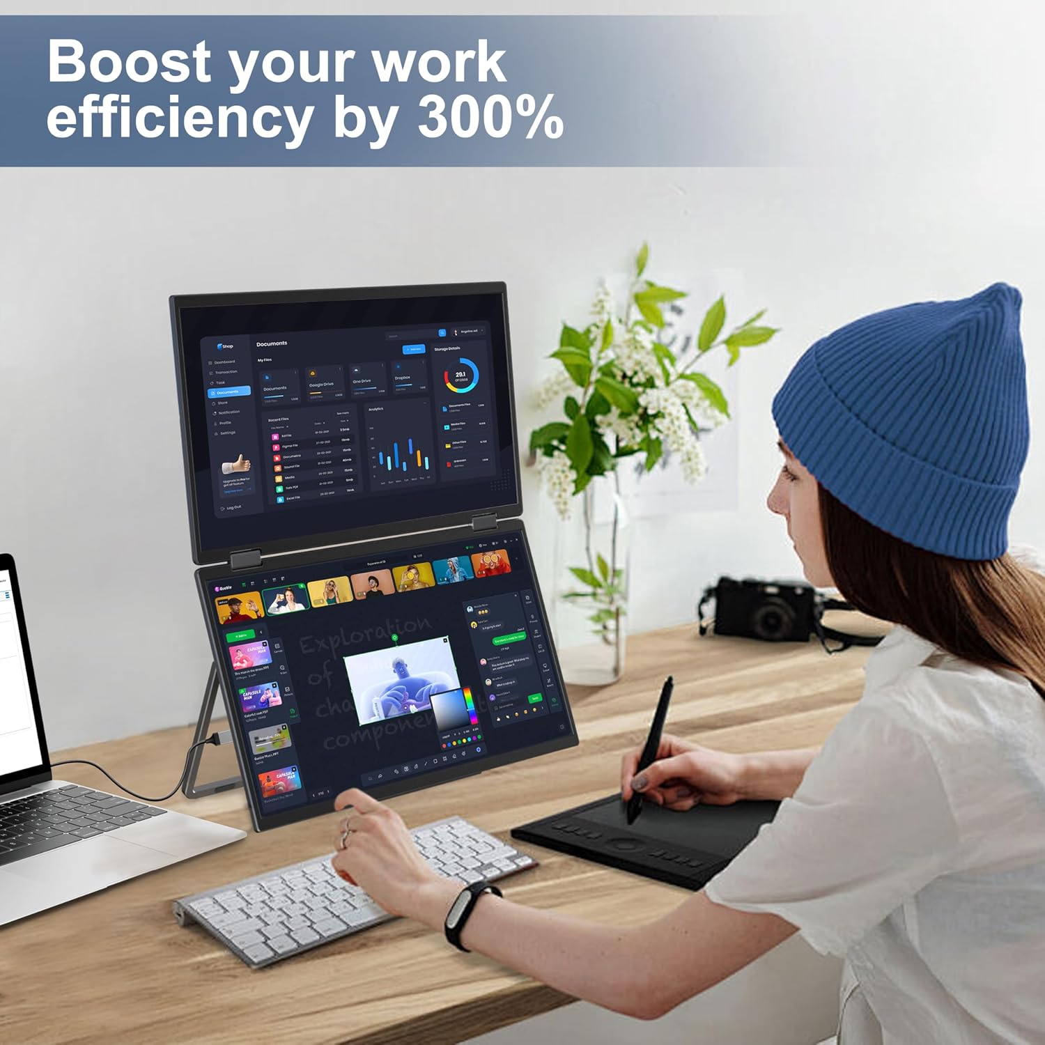 InnoView 15.6' FHD 100Hz 100% sRGB Dual Monitor with 15.6 Inch FHD 1080P Standard HDMI USB C Second External Monitor for Laptop