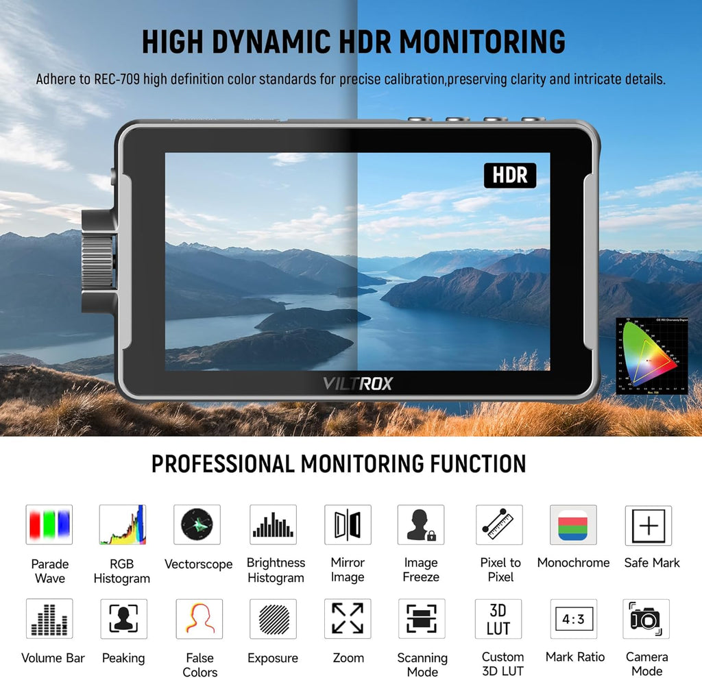 VILTROX DC-550 Pro 5.5 inch Camera Field Monitor, 4K HDMI Touchscreen DSLR Camera Monitor with Battery Sunshade Hood, 1200 Nits 3D Lut 1920X1080 HD Focus Peaking Assist On Camera Video Monitor