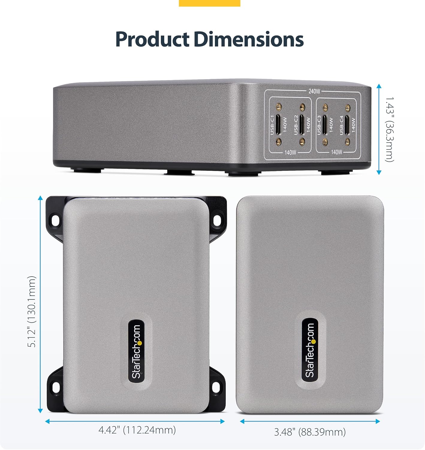 StarTech.com 4-Port USB-C Charging Station, 240W GaN Charger Block for MacBook Pro/Air, iPhone 16/15/Pro, iPad Pro, Dell XPS, Pixel and More