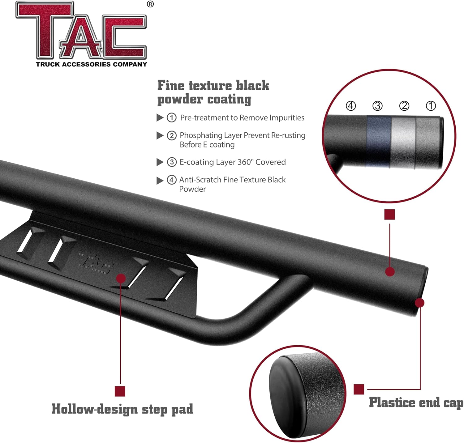 TAC EHD Running Boards Compatible with 2021-2026 Ford Bronco 4 Door | Side Steps| Nerf Bars| Step Rails| Rocker Slider| Two-Stair| Pickup Truck Exterior Accessories| 4' Drop| Carbon Steel