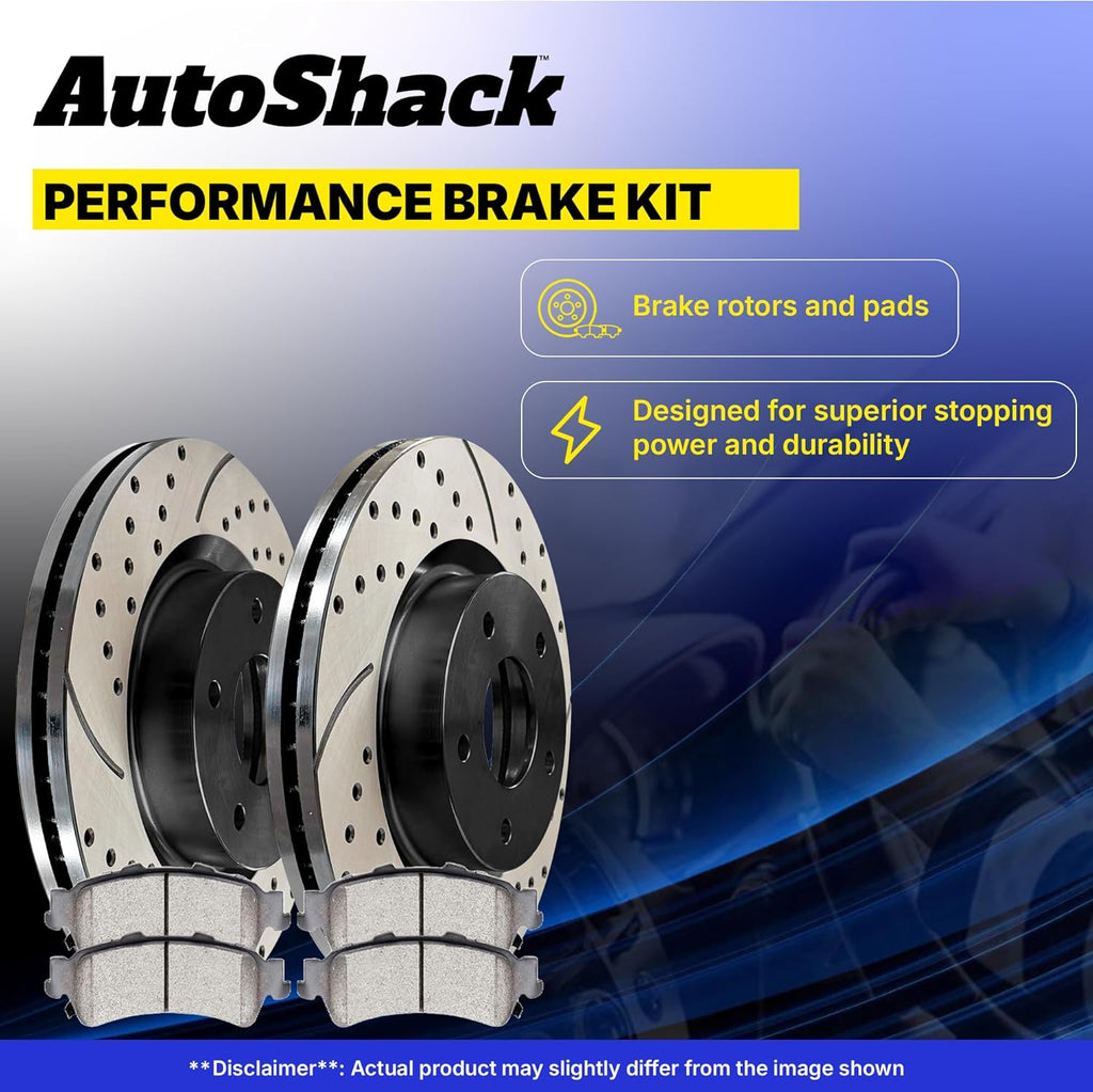 AutoShack Front & Rear Brake Rotors & Premium Pads for Honda, Civic 2006-2011, FWD L4 1.8L - E-Coated Drilled & Slotted - ShadowGuard