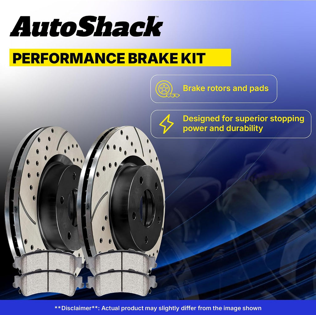 AutoShack Front & Rear Brake Rotors & Premium Pads for Honda & Acura, Civic 2006-2011 CSX 2007-2010, FWD L4 2.0L - E-Coated Drilled & Slotted - ShadowGuard