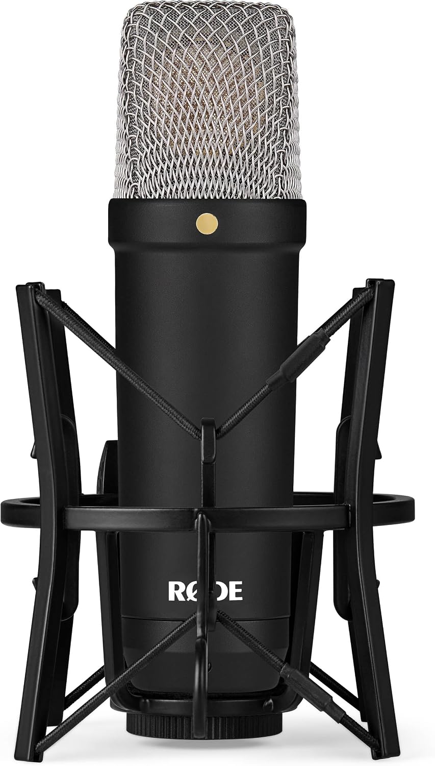 Rode NT1 Signature Condenser Mic Bundle with Scarlett 2i2 4G Interface, NTH-100 Headphones, and MS7701B Tripod — 4 dBA XLR Studio Mic for Vocal Recording, Singing, Voice Over, Podcasting
