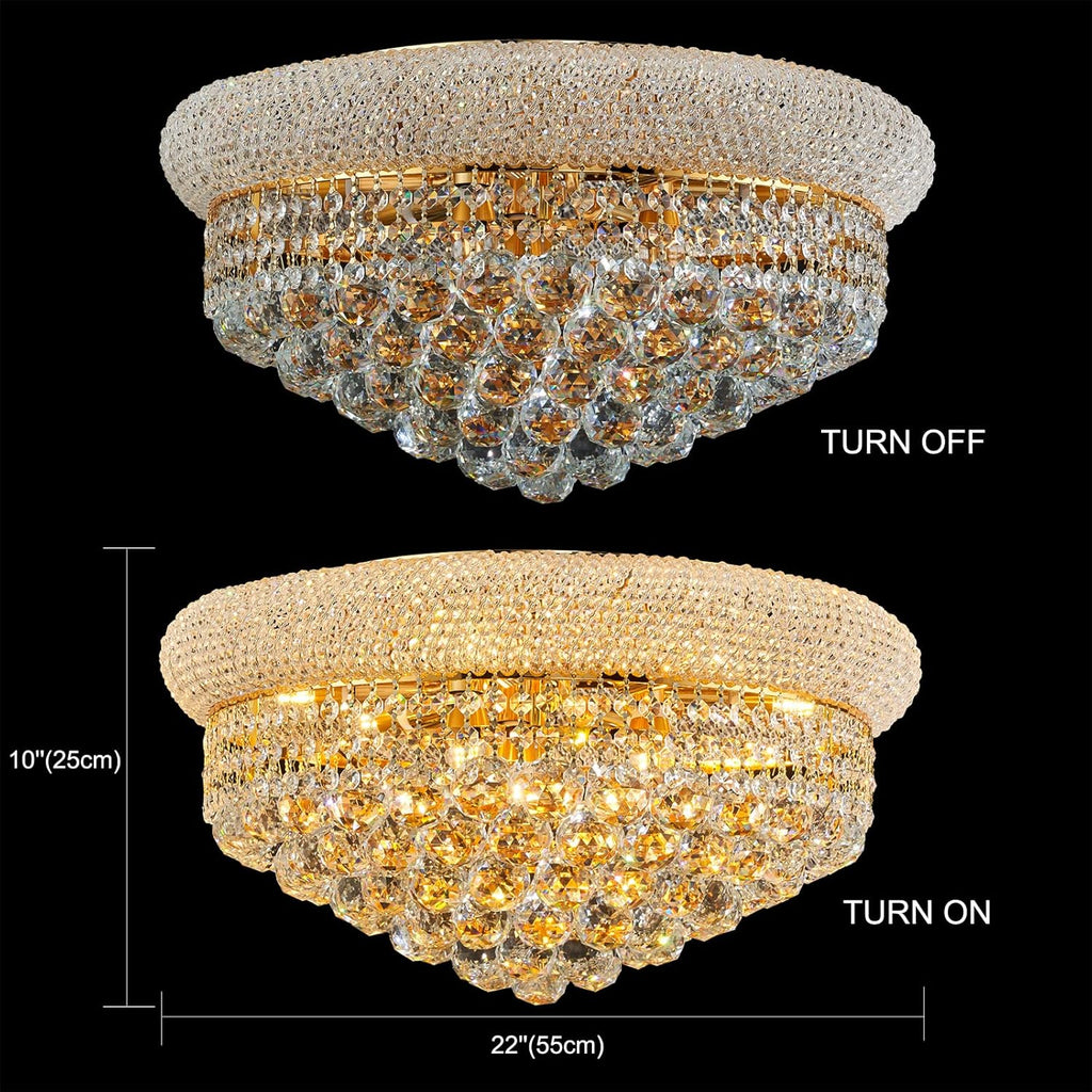 9 - Light Flush Mount Crystal Chandelier for Living Room Dining Room Entryway Hallway Bedroom Foyer Gold Finish