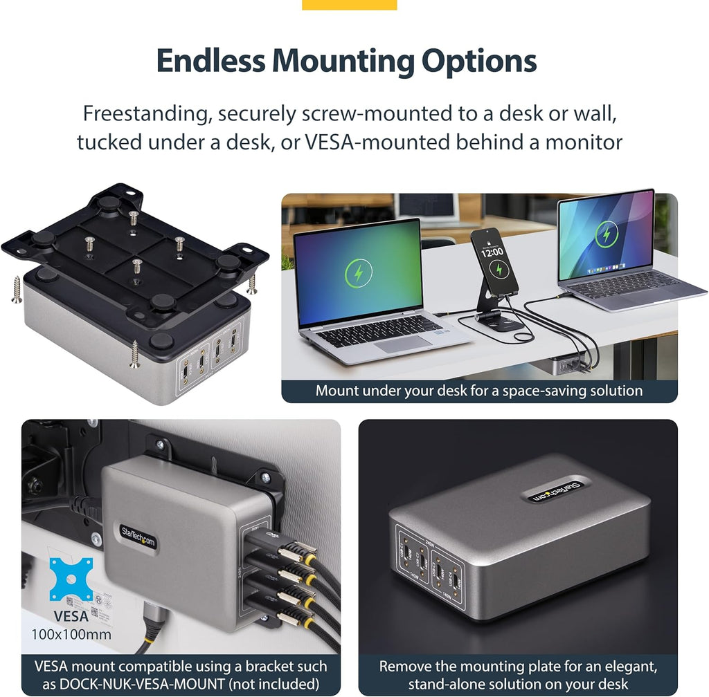StarTech.com 4-Port USB-C Charging Station, 240W GaN Charger Block for MacBook Pro/Air, iPhone 16/15/Pro, iPad Pro, Dell XPS, Pixel and More