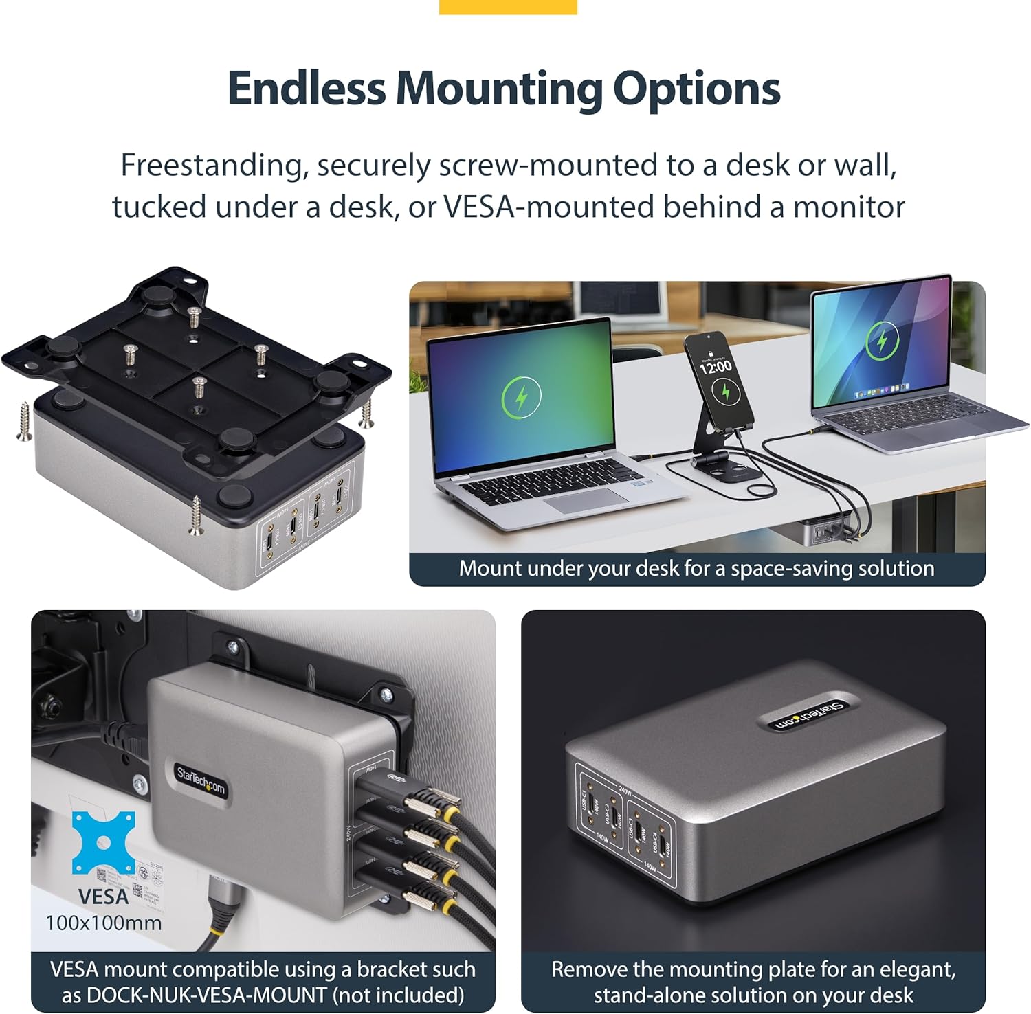 StarTech.com 4-Port USB-C Charging Station, 240W GaN Charger Block for MacBook Pro/Air, iPhone 16/15/Pro, iPad Pro, Dell XPS, Pixel and More