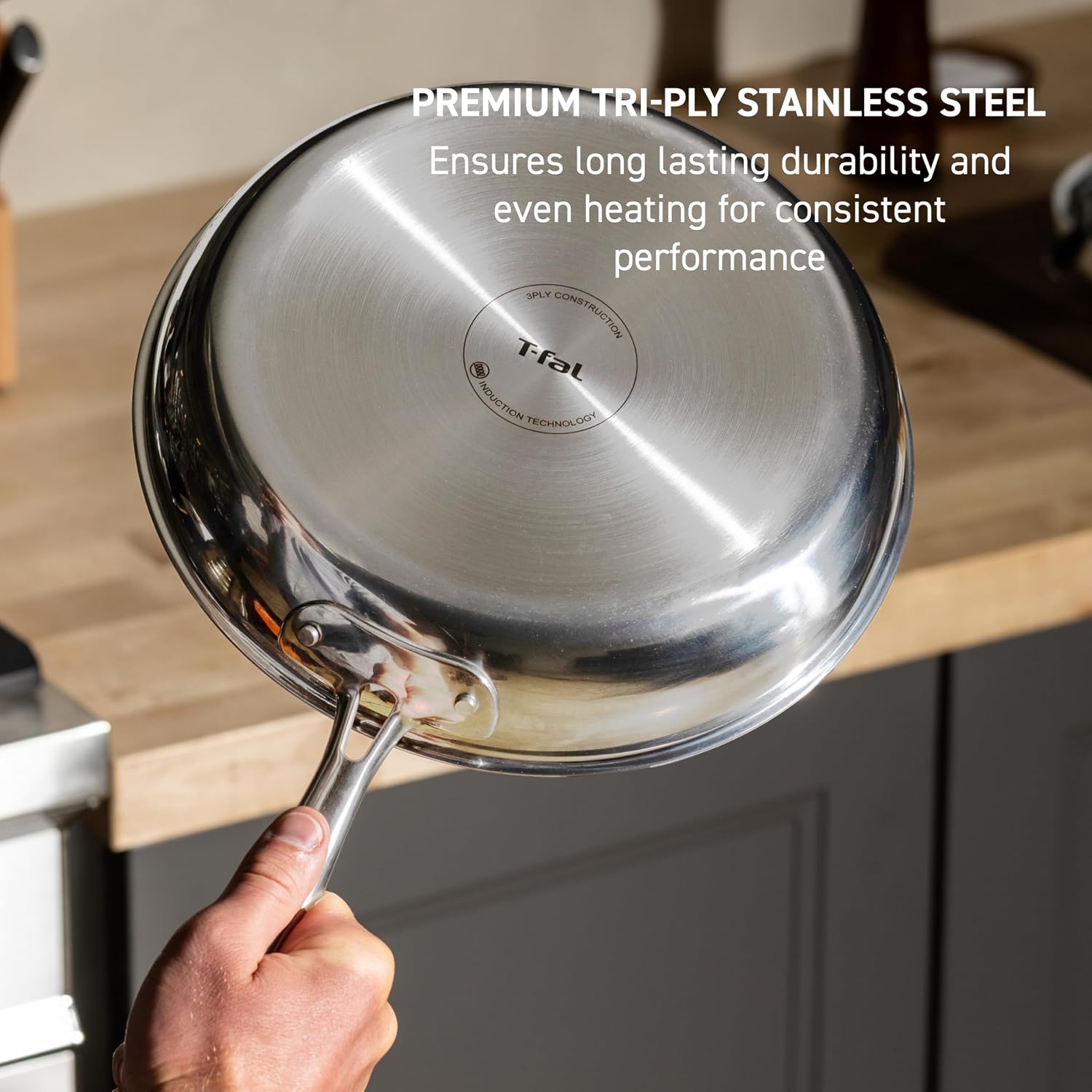 T-fal HybridMesh Tri-Ply Stainless Steel Fry Pan 10.25 Inch, Induction Oven Safe 500F, Metal Utensil Safe, Ideal For Searing, Cookware, Dishwasher Safe Pots and Pans, Needs Pre-Heating, Silver/Black