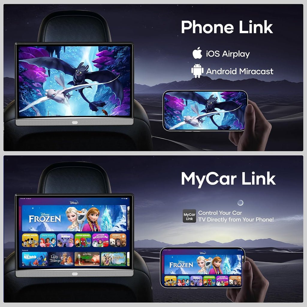 13.3' Car TV for Back Seat, 4K Android Headrest Monitor for Car, 4G+64G Portable Rear Entertainment System, Support Phone Wireless Mirror Link Touch Screen, with WiFi/HDMI/USB/Video Player