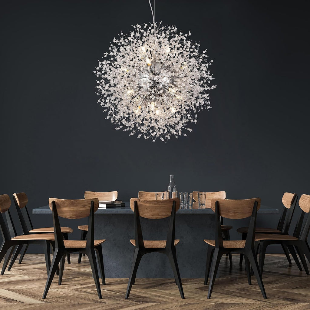 Crystal Chandeliers Dandelion, 16-Light Chrome Stainless Steel Firework Chandeliers for Living Room, 23.6' Modern Chandelier Light Fixture for Bedroom Foyer