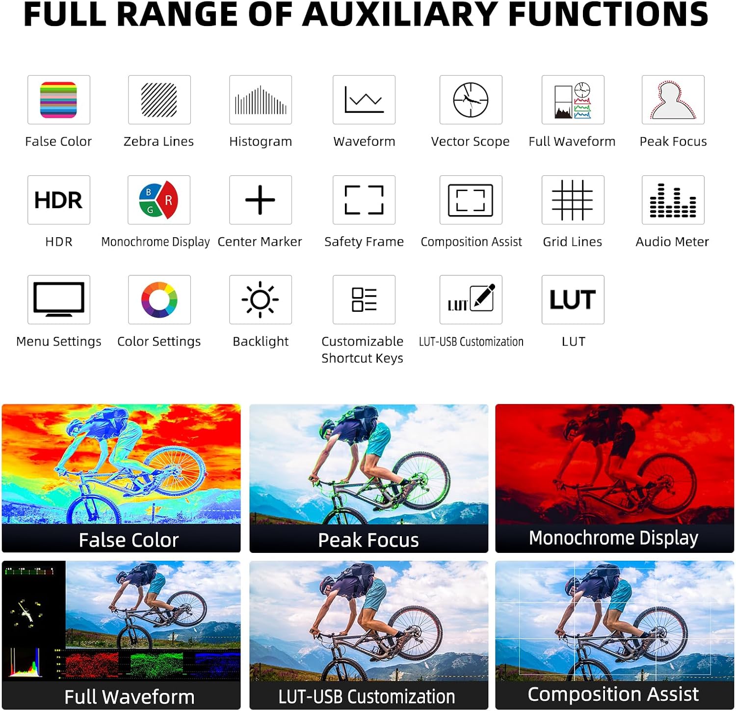Desview A7 Camera Field Monitor, 7 inch Touch Screen 2800nit 1920 * 1080 Full HD 4K HDMI with 3D Lut Waveform VectorScope Histogram False Color Peaking Focus for DSLR Camera