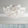 Possini Euro Design Filoli 16' Modern Semi Flush-Mount Ceiling Light Fixture Kitchen Foyer Hallway Flower Unique Silver Brushed Nickel Finish Glass Metal Bedroom Bathroom Entryway Living Room Indoor