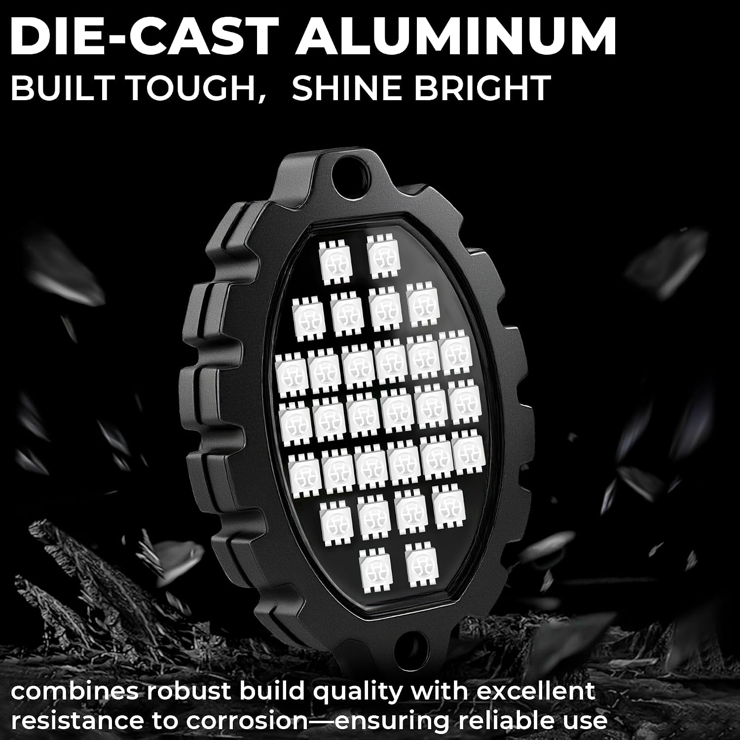 16 Pods Metal Aluminum RGB Rock Lights for Trucks Jeep UTV SUV ATV Golf Cart, Multi Chasing Color App/Remote Control Led Rock Lights with Music Mode, Waterproof Underglow Kits for Cars(Patented)
