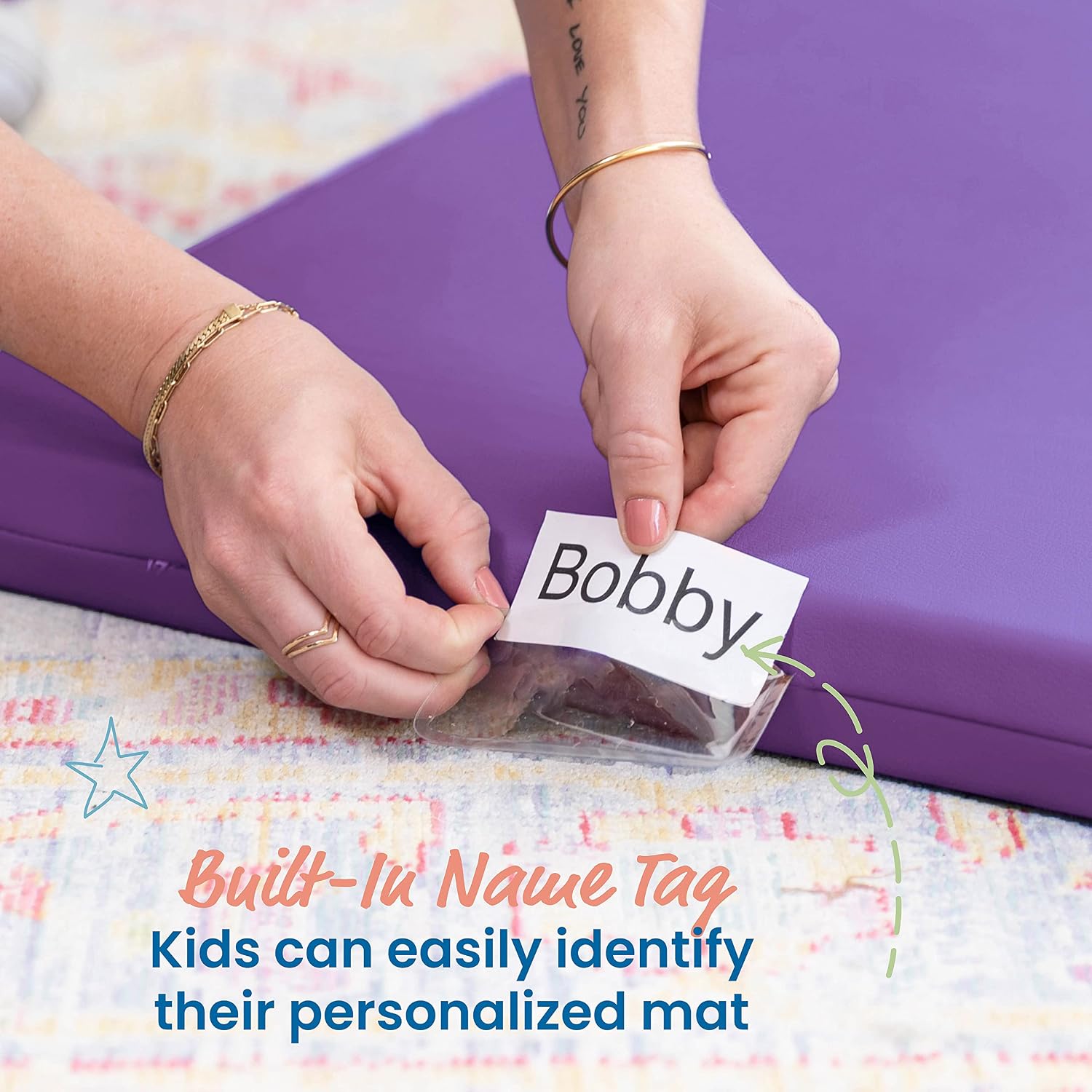 ECR4Kids SoftZone Rainbow Rest Time Mat with Name Tag, Sleeping Pad, Purple, 5-Piece