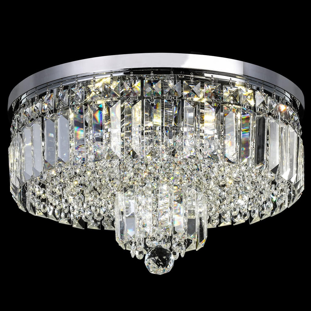 Modern Crystal Chandeliers 6-Light Crystal Ceiling Light Fixtures Flush Mount Round Light Fixture for Living Room Bathroom Kitchen, H9.8'' x Dia16''