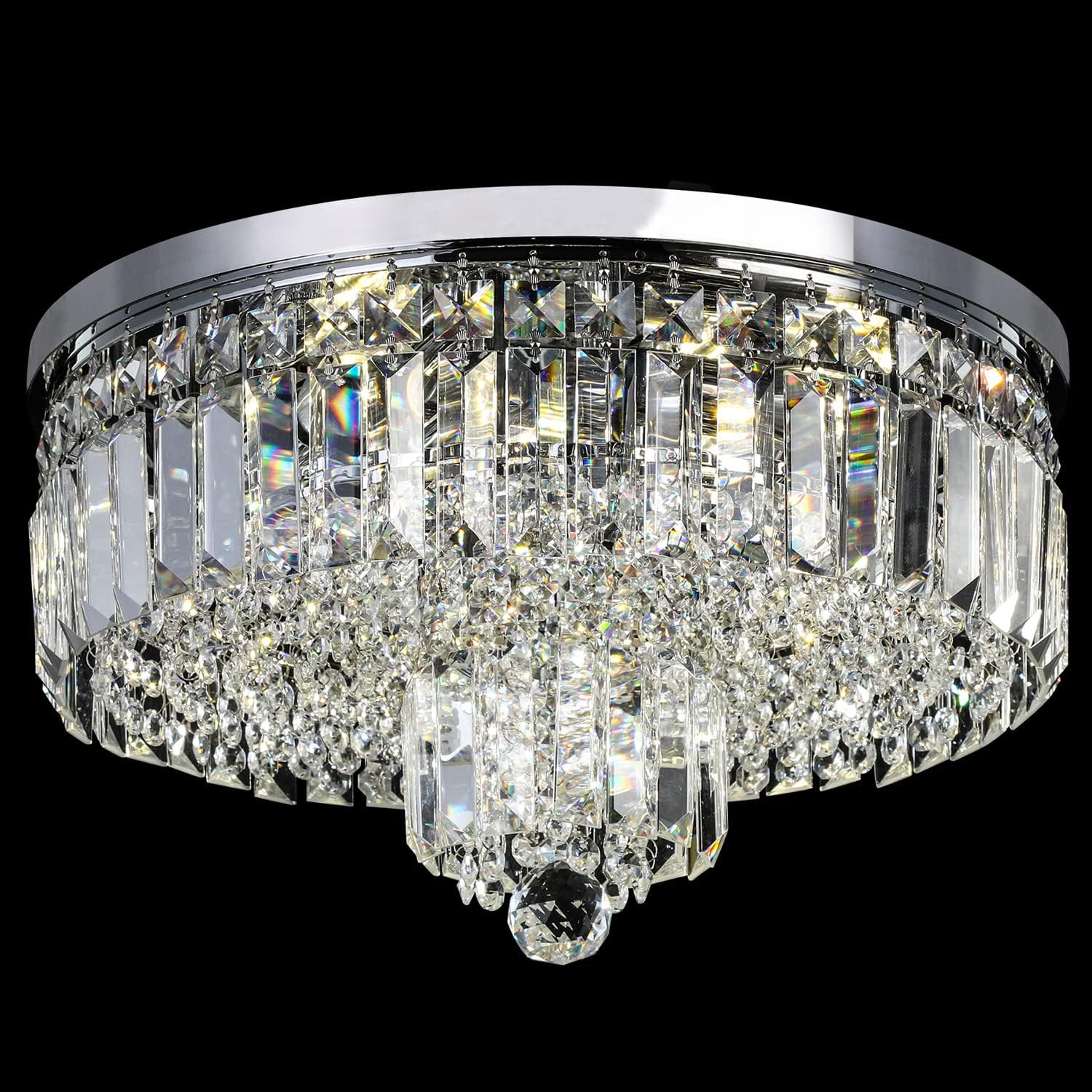 Modern Crystal Chandeliers 6-Light Crystal Ceiling Light Fixtures Flush Mount Round Light Fixture for Living Room Bathroom Kitchen, H9.8'' x Dia16''
