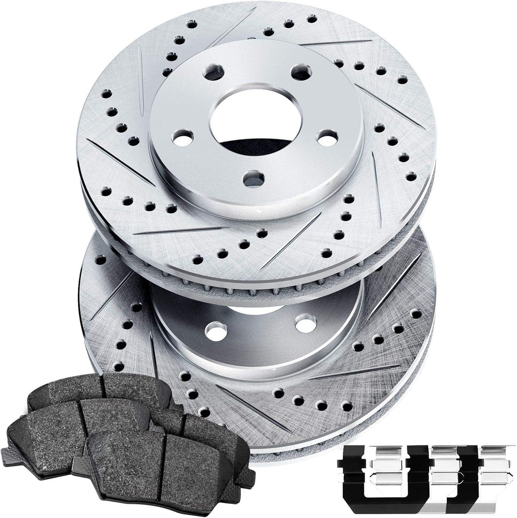 Power Sport Front Brake Kit For 1995-2004 Toyota Tacoma| Drilled Slotted Brake Rotors| Ceramic Brake Pads and Rotors Kit