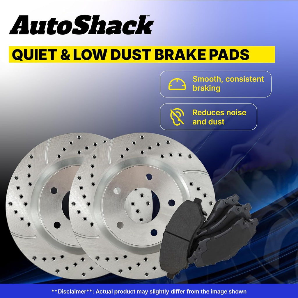 AutoShack Front & Rear Brake Rotors & Ceramic Pads for Honda, Civic 2006-2011, FWD L4 1.8L - Silver Zinc Coated Drilled & Slotted - SilverShield Pro