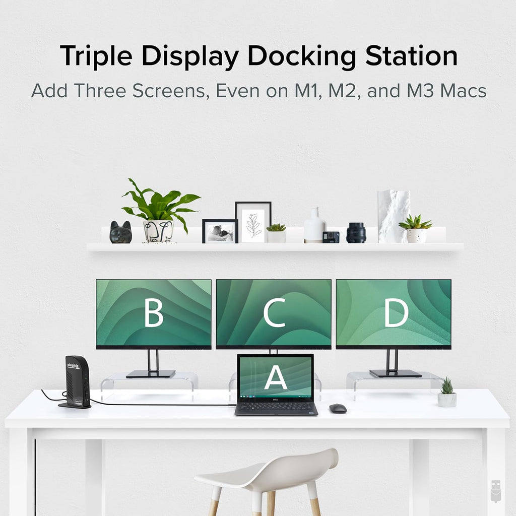 Plugable Docking Station Bundle – 13-in-1 USB-C Triple Display Dock + High-Performance USB-C Cable, 100W Host Charging, 3 HDMI, 4 USB, Ethernet, SD - for Mac, Windows, Chrome