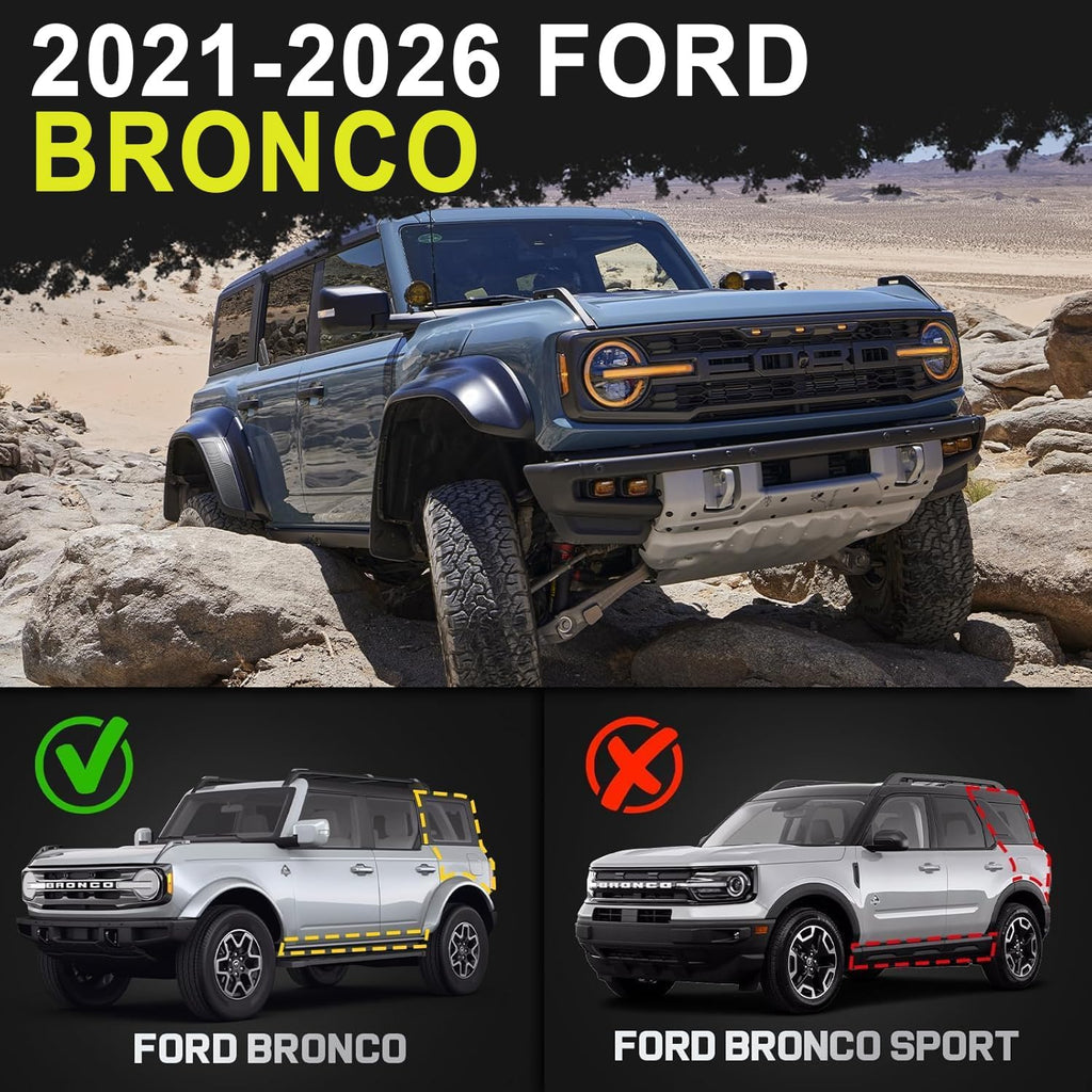 BINARY STAR Running Boards Compatible with 2021-2026 Ford Bronco 4 Door SUV (Do not fit Bronco Sport Model), Rock Rails Sliders Drop Down Side Steps, 4 Inch Black Step Bars Side Step.
