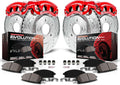PowerStop Front and Rear Brake & Caliper Kit for Honda Civic 2006-11 - Carbon-Fiber Ceramic Brake Pads + Drilled & Slotted Rotors + Red Powder Coated Calipers, KC2440
